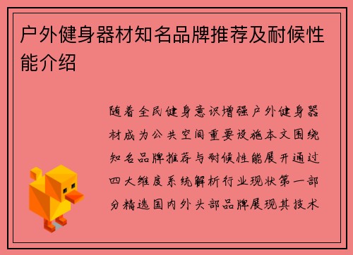 户外健身器材知名品牌推荐及耐候性能介绍
