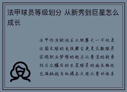 法甲球员等级划分 从新秀到巨星怎么成长